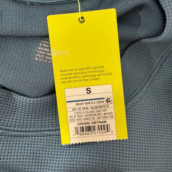 Mens Waffle Knit Sweatshirt Blue Crew Neck Long Sleeve All in Motion Size Small - Picture 5 of 7